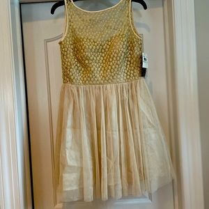 Aqua size 4 gold dress with built in bra.